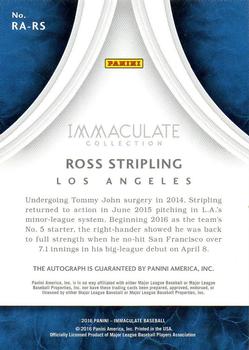 2016 Panini Immaculate Collection - Rookie Autographs Red #RA-RS Ross Stripling Back