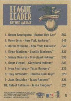 2000 Fleer Tradition #5 AL Batting Average (Nomar Garciaparra / Derek Jeter / Bernie Williams) Back