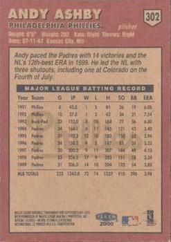 2000 Fleer Tradition #302 Andy Ashby Back