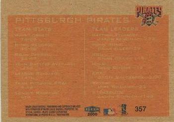 2000 Fleer Tradition #357 Pittsburgh Pirates Back