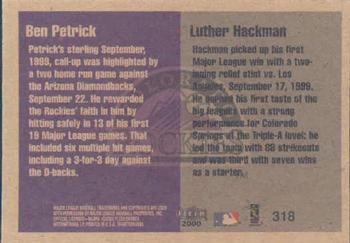 2000 Fleer Tradition #318 Ben Petrick / Luther Hackman Back