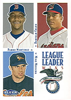 2000 Fleer Tradition #7 AL Wins (Pedro Martinez / Bartolo Colon / Mike Mussina) Front