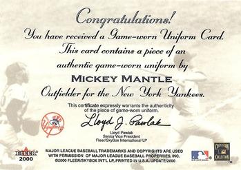 2000 Fleer Tradition Update #MP1 Mickey Mantle Back