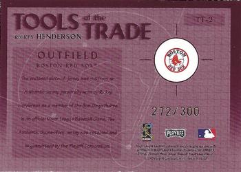 2002 Playoff Absolute Memorabilia - Tools of the Trade Materials #TT-2 Rickey Henderson Back