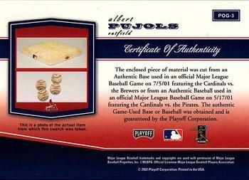 2002 Playoff Piece of the Game - Materials #POG-3 Albert Pujols Back
