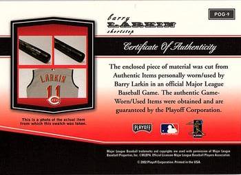 2002 Playoff Piece of the Game - Materials #POG-9 Barry Larkin Back