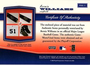 2002 Playoff Piece of the Game - Materials #POG-11 Bernie Williams Back