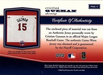 2002 Playoff Piece of the Game - Materials #POG-17 Cristian Guzman Back