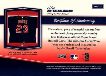 2002 Playoff Piece of the Game - Materials #POG-22 Ellis Burks Back