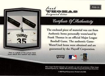 2002 Playoff Piece of the Game - Materials #POG-23 Frank Thomas Back