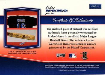 2002 Playoff Piece of the Game - Materials #POG-27 Hideo Nomo Back