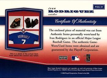 2002 Playoff Piece of the Game - Materials #POG-29 Ivan Rodriguez Back