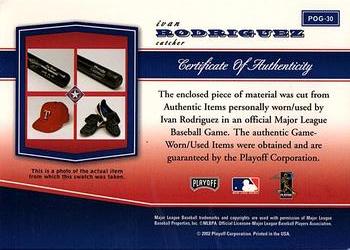 2002 Playoff Piece of the Game - Materials #POG-30 Ivan Rodriguez Back