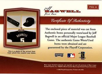 2002 Playoff Piece of the Game - Materials #POG-34 Jeff Bagwell Back
