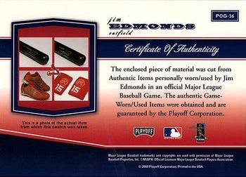 2002 Playoff Piece of the Game - Materials #POG-36 Jim Edmonds Back