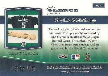 2002 Playoff Piece of the Game - Materials #POG-37 John Olerud Back