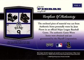 2002 Playoff Piece of the Game - Materials #POG-42 Juan Pierre Back