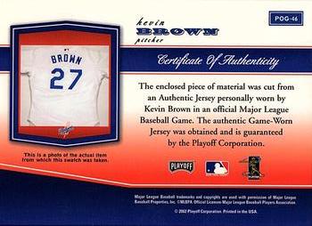 2002 Playoff Piece of the Game - Materials #POG-46 Kevin Brown Back