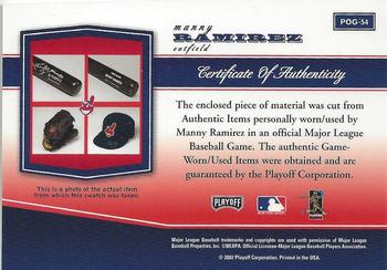 2002 Playoff Piece of the Game - Materials #POG-54 Manny Ramirez Back