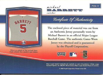 2002 Playoff Piece of the Game - Materials #POG-57 Michael Barrett Back