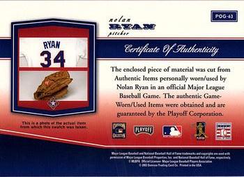 2002 Playoff Piece of the Game - Materials #POG-63 Nolan Ryan Back