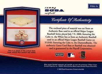 2002 Playoff Piece of the Game - Materials #POG-76 Sammy Sosa Back