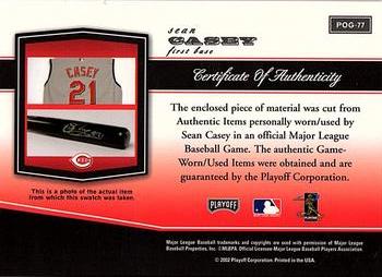 2002 Playoff Piece of the Game - Materials #POG-77 Sean Casey Back