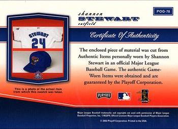 2002 Playoff Piece of the Game - Materials #POG-78 Shannon Stewart Back