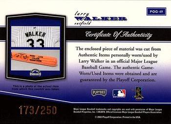 2002 Playoff Piece of the Game - Materials Bronze #POG-49 Larry Walker Back
