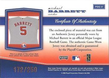 2002 Playoff Piece of the Game - Materials Bronze #POG-57 Michael Barrett Back
