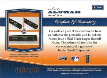 2002 Playoff Piece of the Game - Materials Bronze #POG-72 Roberto Alomar Back
