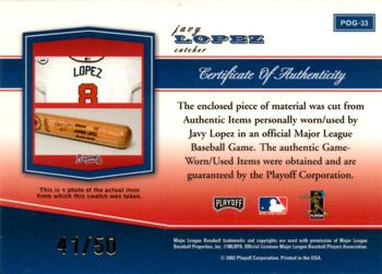 2002 Playoff Piece of the Game - Materials Gold #POG-33 Javy Lopez Back