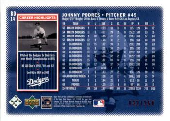 2000 Upper Deck Brooklyn Dodgers Master Collection #BD14 Johnny Podres Back