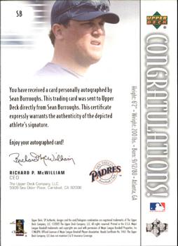 2002 SP Authentic - Chirography #SB Sean Burroughs Back