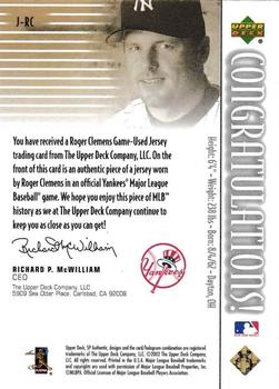 2002 SP Authentic - Game Jersey Gold #J-RC Roger Clemens Back