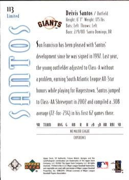 2002 SP Authentic - Limited #113 Deivis Santos Back