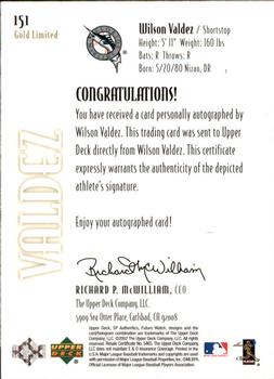 2002 SP Authentic - Limited Gold #151 Wilson Valdez Back