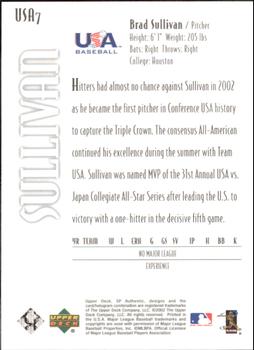 2002 SP Authentic - USA Future Watch #USA7 Brad Sullivan  Back
