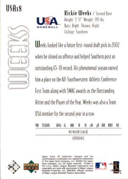 2002 SP Authentic - USA Future Watch #USA18 Rickie Weeks  Back