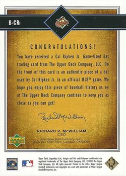 2002 SP Legendary Cuts - Game Bat #B-CRI Cal Ripken Jr. Back