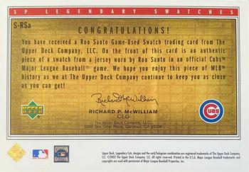 2002 SP Legendary Cuts - Game Swatches #S-RSa Ron Santo  Back
