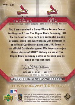 2002 SPx - Winning Materials 2-Player Jersey Combos #WM-ED Jim Edmonds / J.D. Drew Back