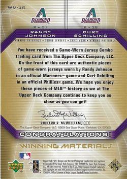 2002 SPx - Winning Materials 2-Player Jersey Combos #WM-JS Randy Johnson / Curt Schilling  Back