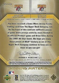 2002 SPx - Winning Materials 2-Player Jersey Combos #WM-KG Jason Kendall / Brian Giles Back