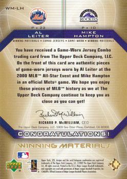 2002 SPx - Winning Materials 2-Player Jersey Combos #WM-LH Al Leiter / Mike Hampton Back