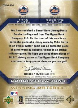 2002 SPx - Winning Materials 2-Player Jersey Combos #WM-PA Mike Piazza / Roberto Alomar Back