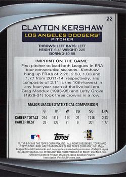 2016 Topps Gold Label - Class 2 #22 Clayton Kershaw Back