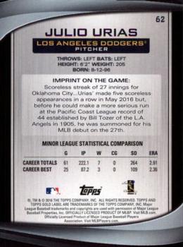 2016 Topps Gold Label - Class 2 #62 Julio Urias Back