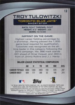 2016 Topps Gold Label - Class 3 #12 Troy Tulowitzki Back