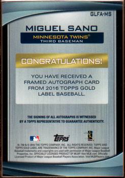 2016 Topps Gold Label - Gold Framed Autographs #GLFA-MS Miguel Sano Back